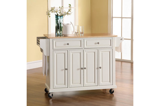 Full Size Wood Top Kitchen Cart - White & Natural