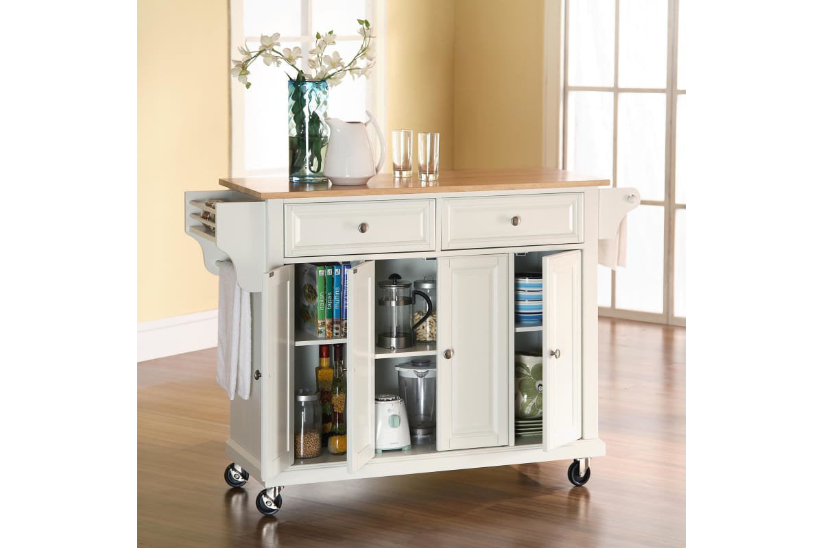 Full Size Wood Top Kitchen Cart - White & Natural