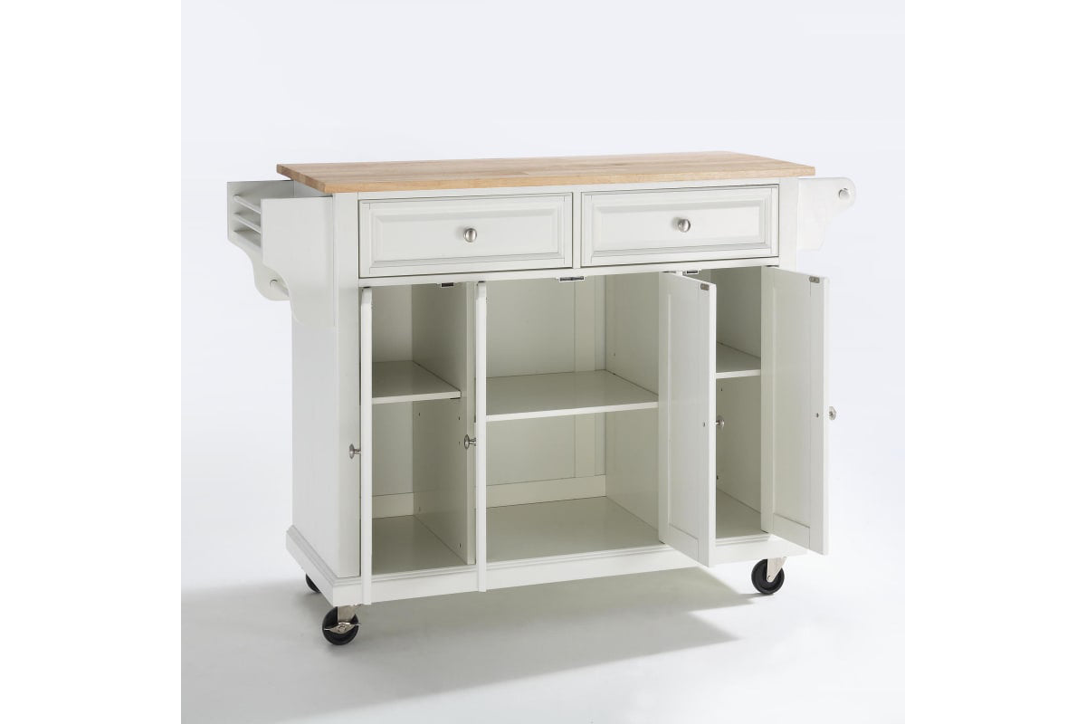 Full Size Wood Top Kitchen Cart - White & Natural