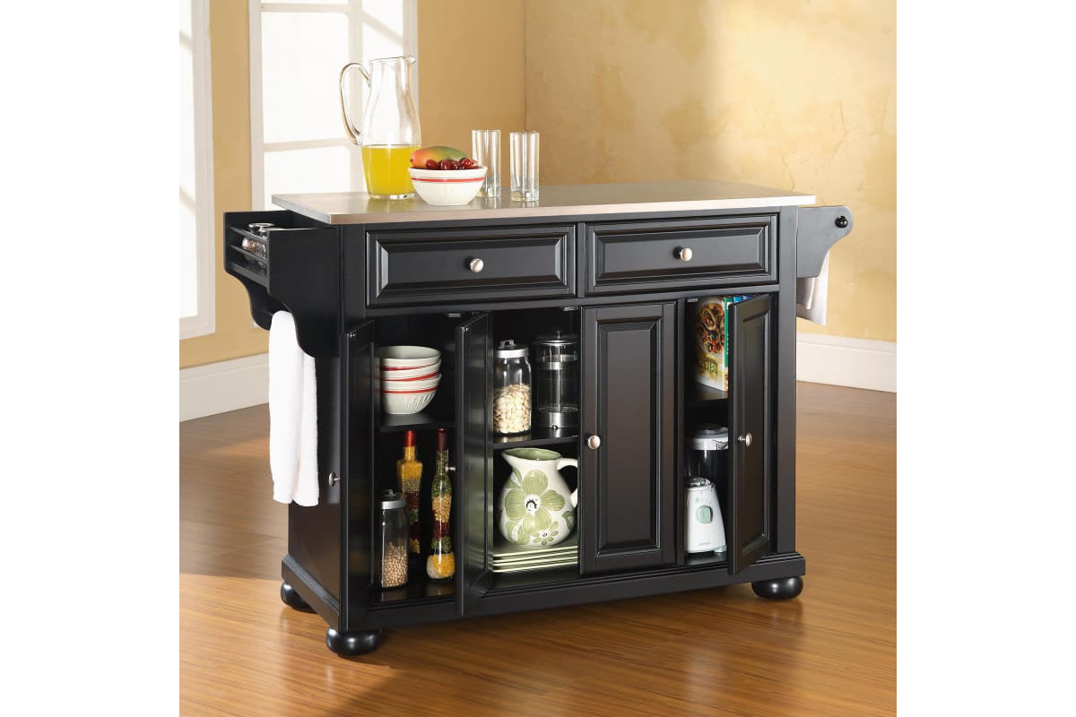 Alexandria Stainless Steel Top Full Size Kitchen Island/Cart - Black