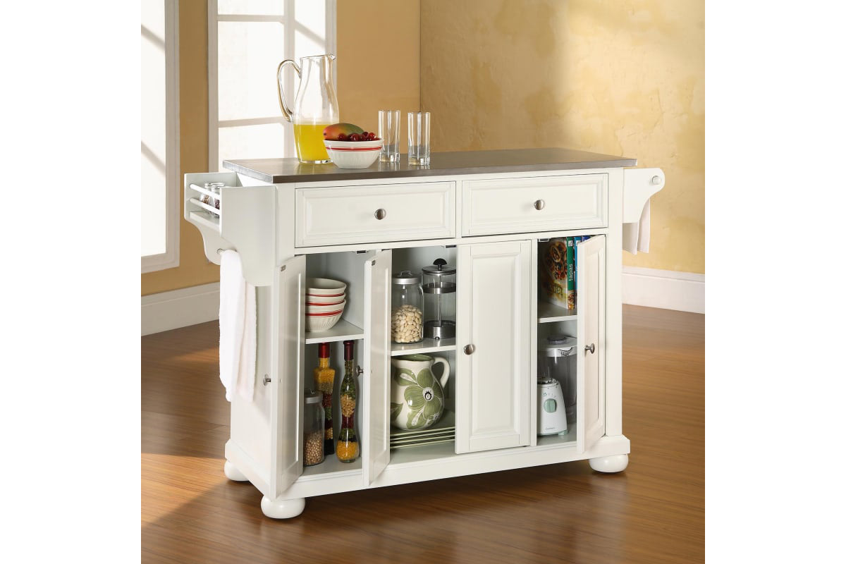 Alexandria Stainless Steel Top Full Size Kitchen Island/Cart - White