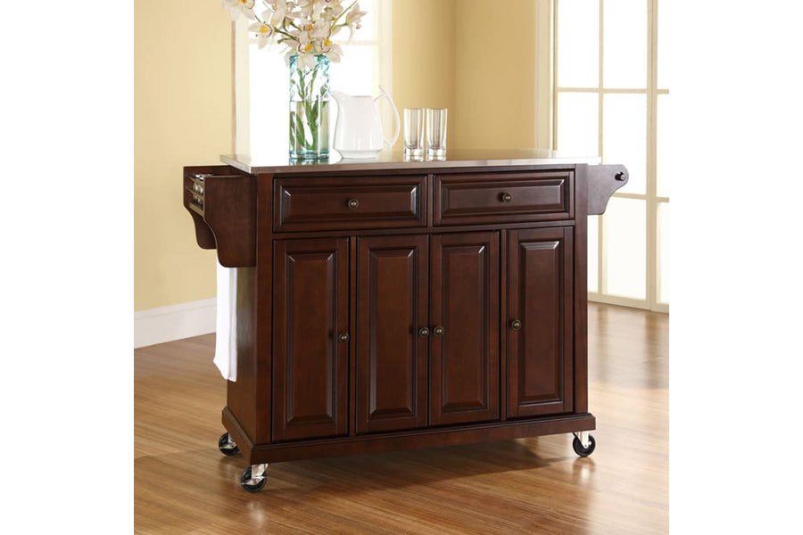 Full Size Stainless Steel Top Kitchen Cart - Mahogany