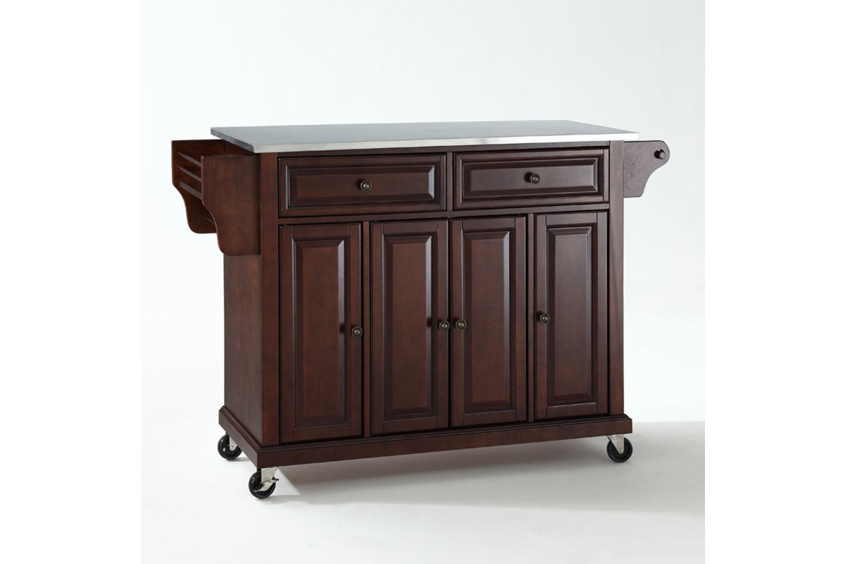 Full Size Stainless Steel Top Kitchen Cart - Mahogany