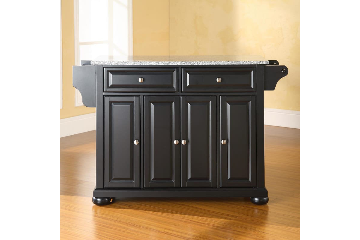 Alexandria Granite Top Full Size Kitchen Island/Cart - Black & Gray Granite