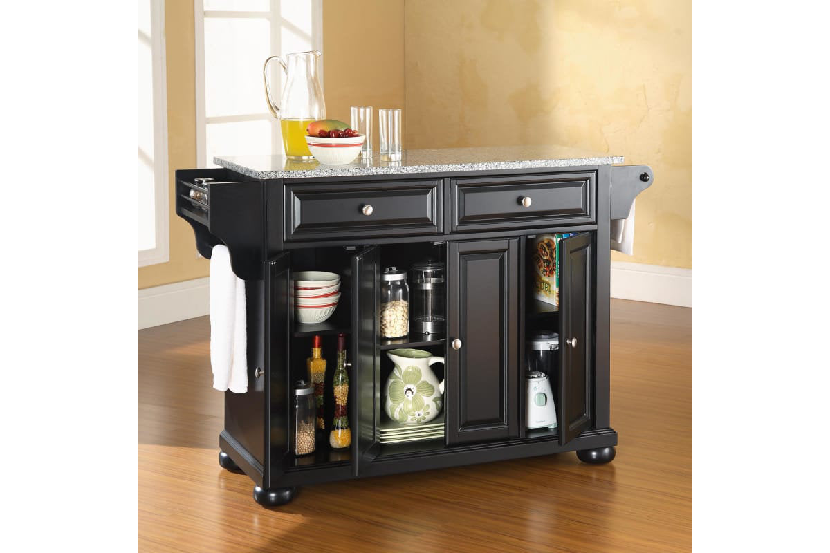 Alexandria Granite Top Full Size Kitchen Island/Cart - Black & Gray Granite