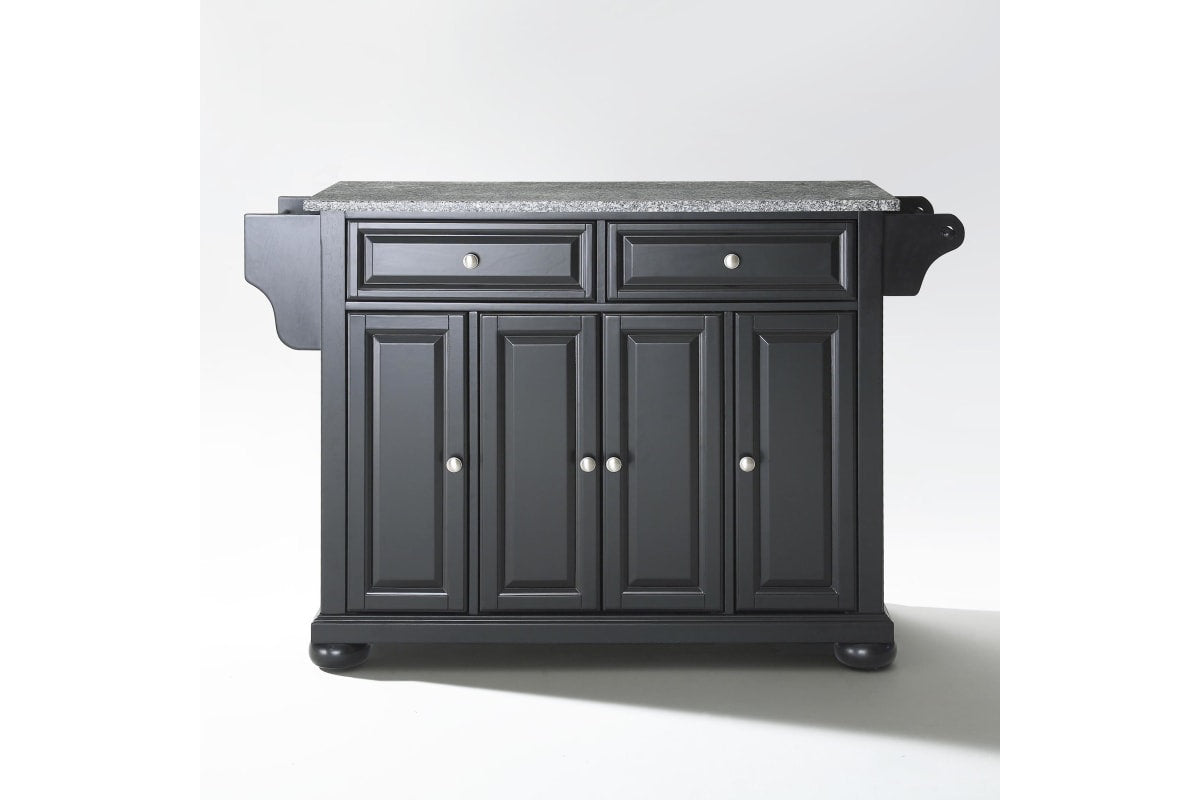 Alexandria Granite Top Full Size Kitchen Island/Cart - Black & Gray Granite