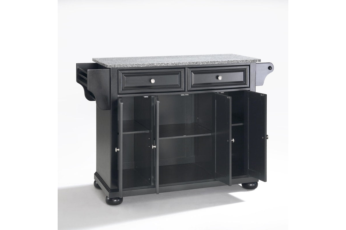 Alexandria Granite Top Full Size Kitchen Island/Cart - Black & Gray Granite