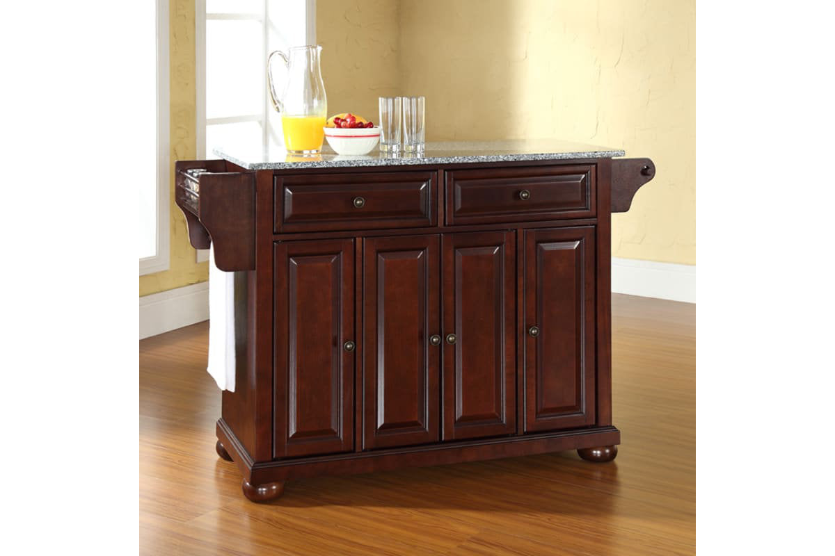 Alexandria Granite Top Full Size Kitchen Island/Cart - Mahogany & Gray Granite