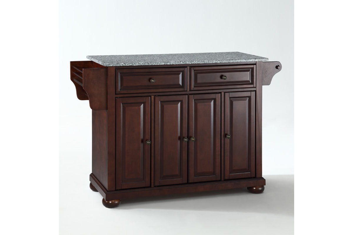 Alexandria Granite Top Full Size Kitchen Island/Cart - Mahogany & Gray Granite