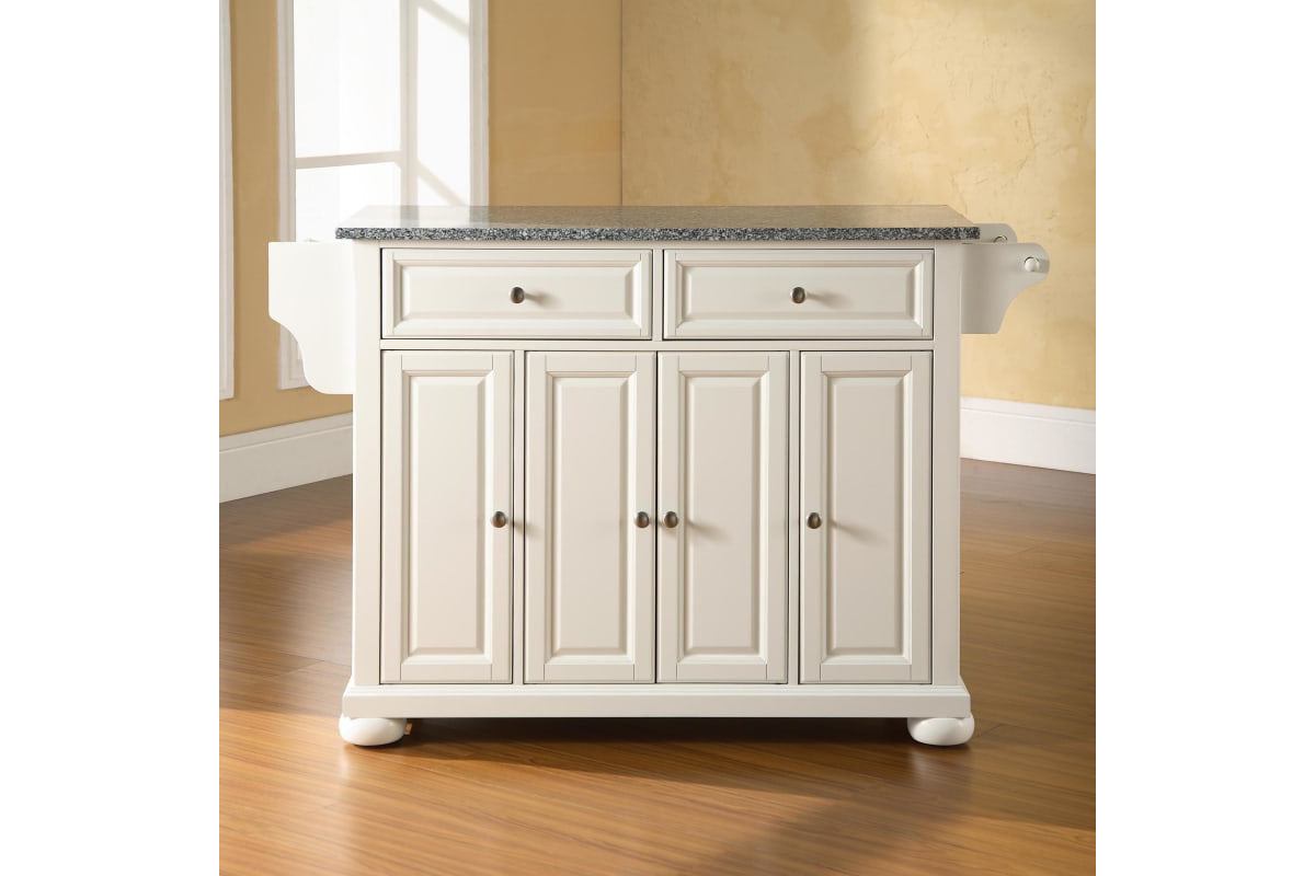 Alexandria Granite Top Full Size Kitchen Island/Cart - White & Gray Granite