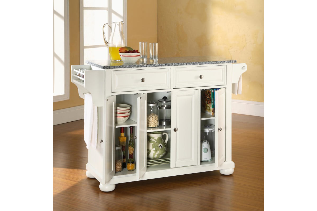 Alexandria Granite Top Full Size Kitchen Island/Cart - White & Gray Granite