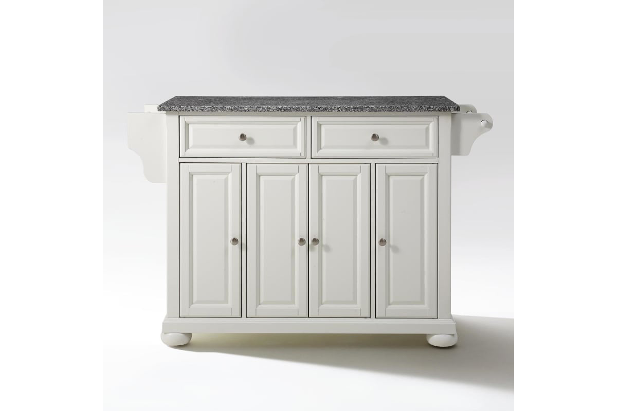 Alexandria Granite Top Full Size Kitchen Island/Cart - White & Gray Granite