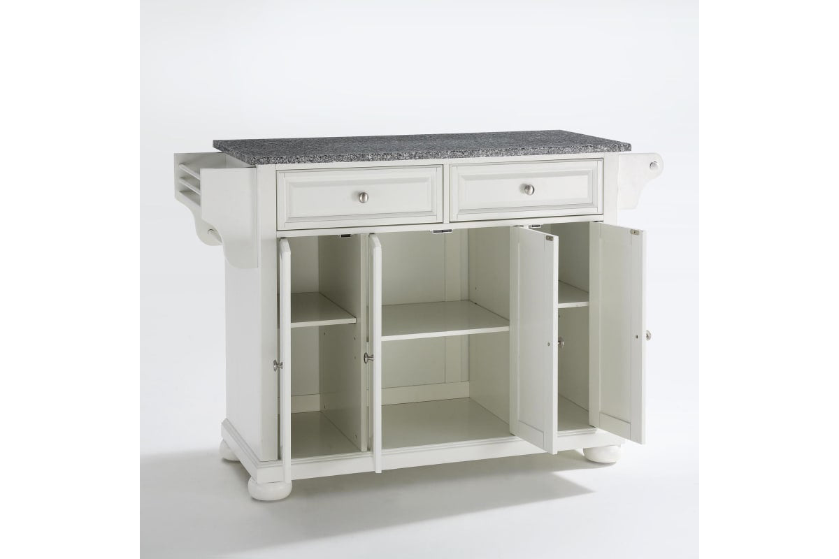 Alexandria Granite Top Full Size Kitchen Island/Cart - White & Gray Granite