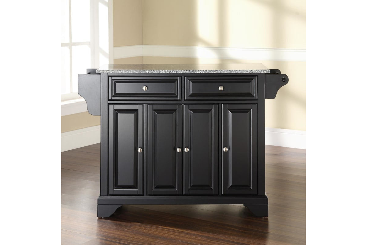 Lafayette Granite Top Full Size Kitchen Island/Cart - Black & Gray Granite