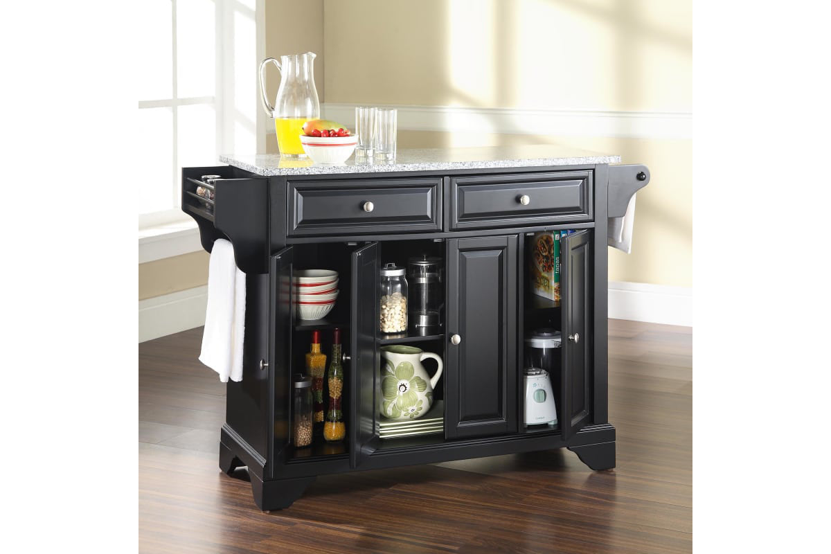 Lafayette Granite Top Full Size Kitchen Island/Cart - Black & Gray Granite