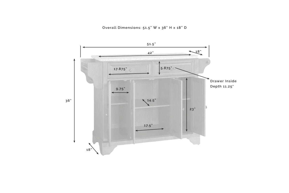 Lafayette Granite Top Full Size Kitchen Island/Cart - Black & Gray Granite