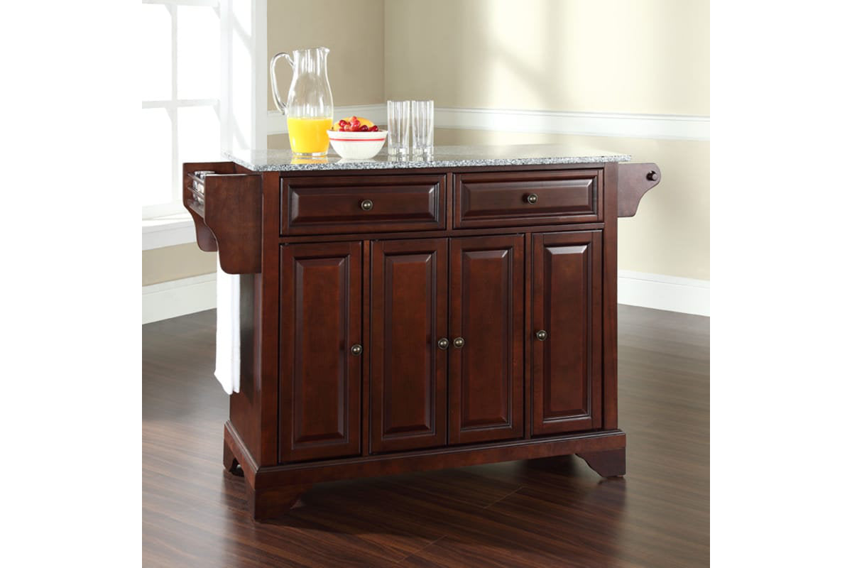 Lafayette Granite Top Full Size Kitchen Island/Cart - Mahogany & Gray Granite