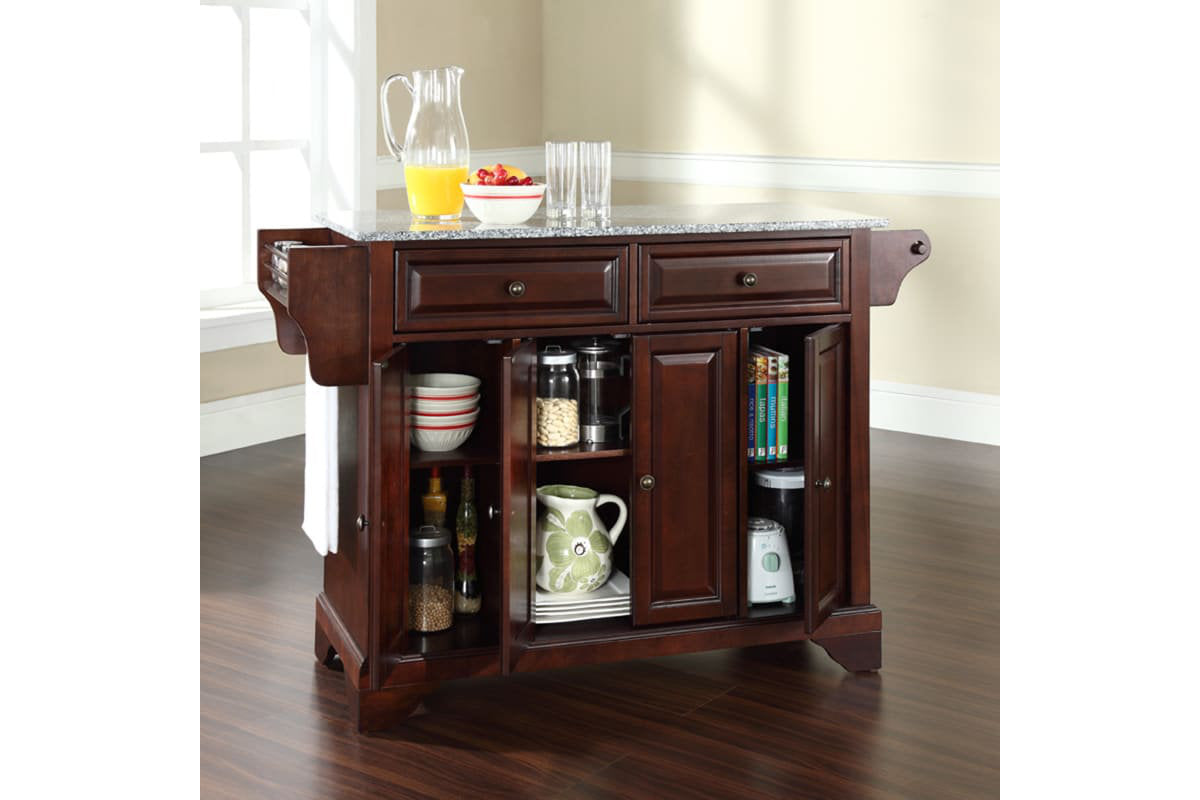 Lafayette Granite Top Full Size Kitchen Island/Cart - Mahogany & Gray Granite