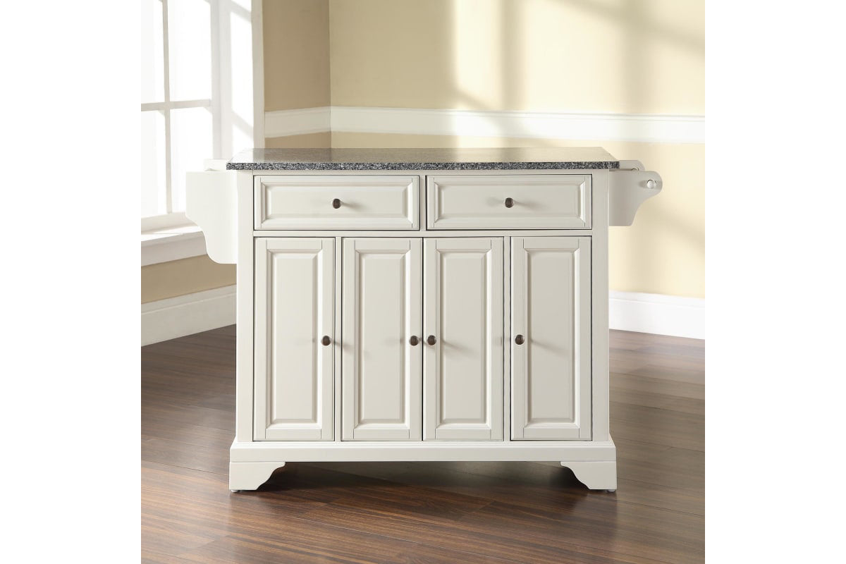 Lafayette Granite Top Full Size Kitchen Island/Cart - White & Gray Granite