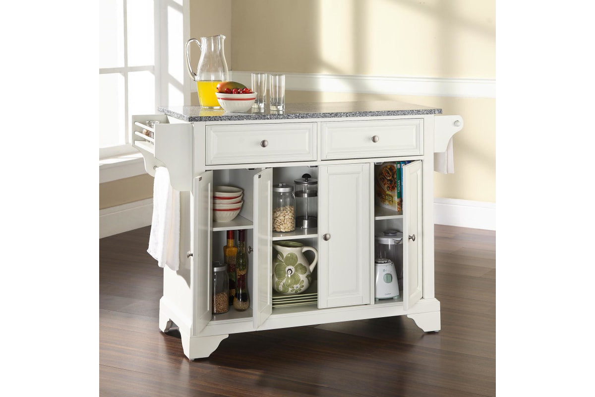 Lafayette Granite Top Full Size Kitchen Island/Cart - White & Gray Granite