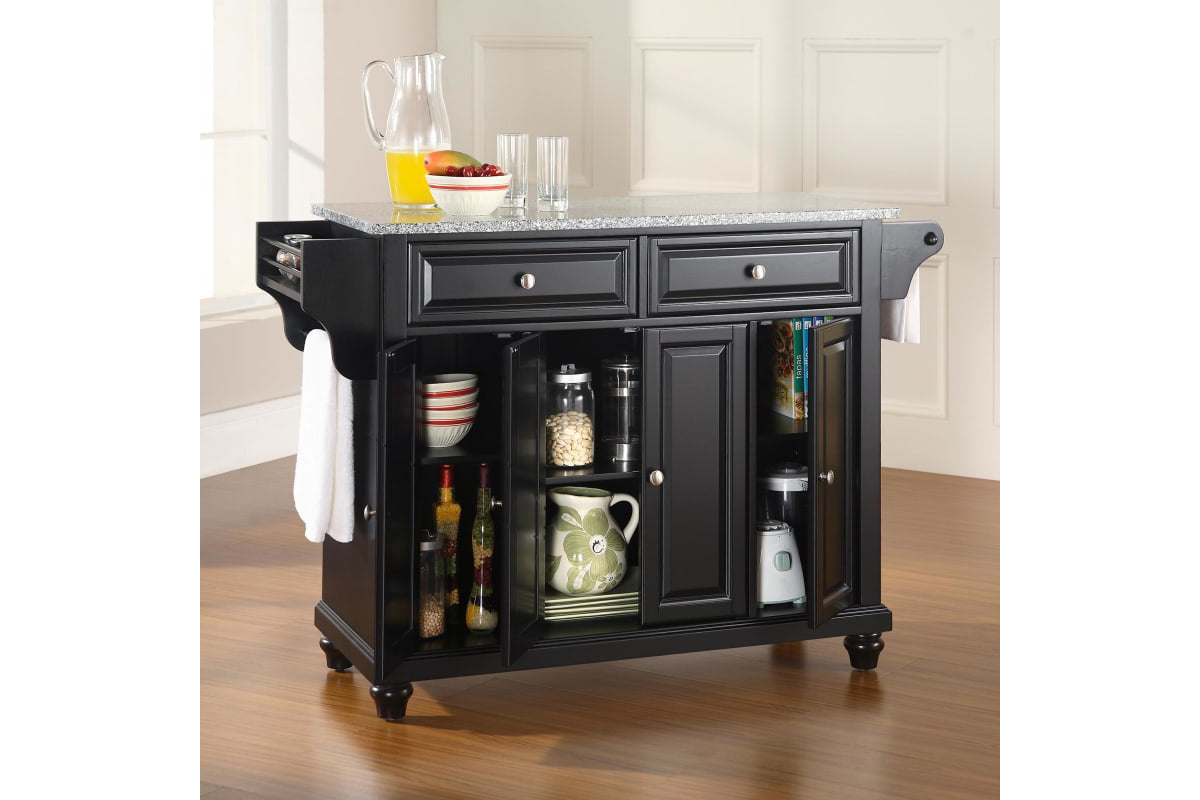 Cambridge Granite Top Full Size Kitchen Island/Cart - Black & Gray Granite