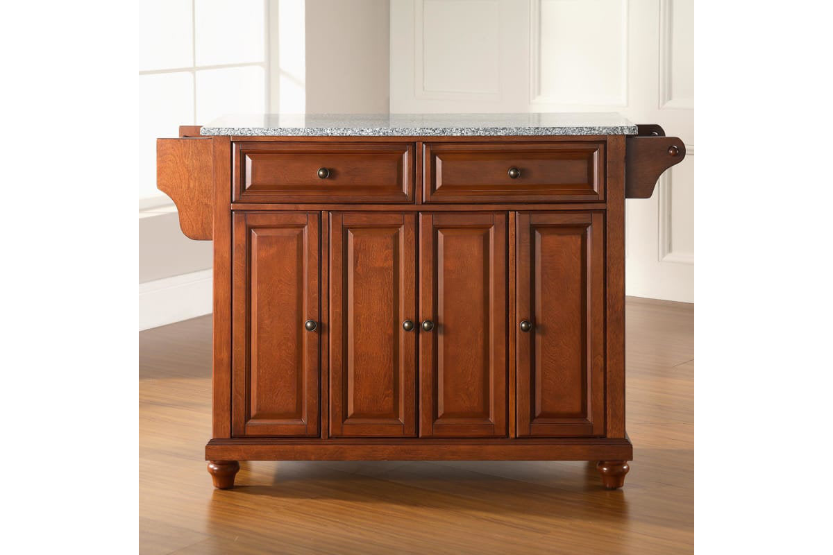 Cambridge Granite Top Full Size Kitchen Island/Cart - Cherry & Gray Granite