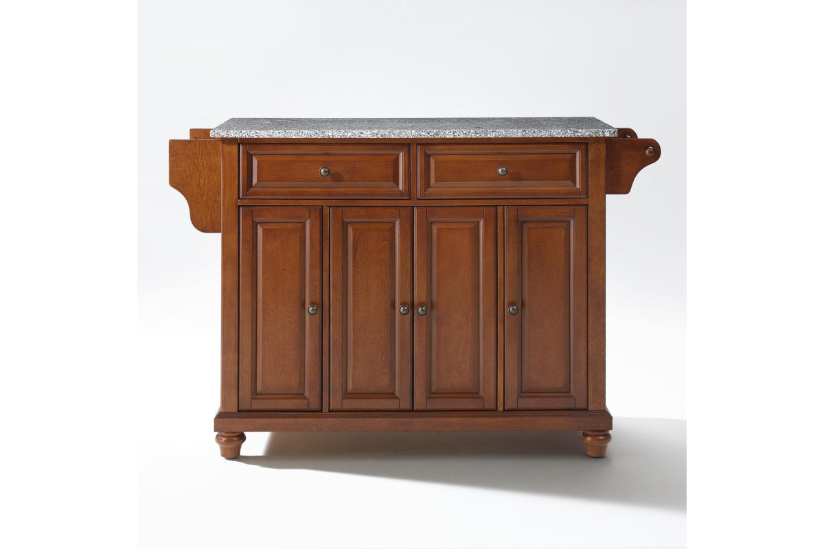 Cambridge Granite Top Full Size Kitchen Island/Cart - Cherry & Gray Granite