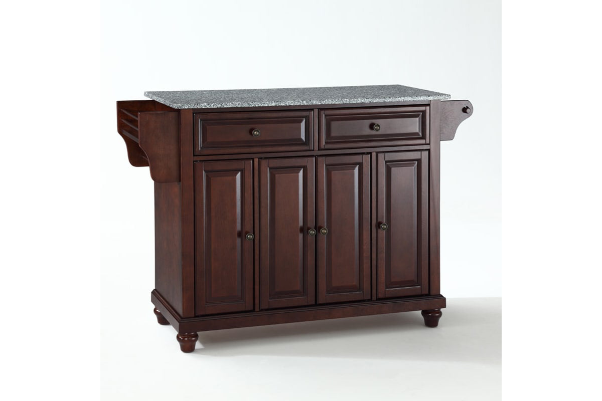 Cambridge Granite Top Full Size Kitchen Island/Cart - Mahogany & Gray Granite