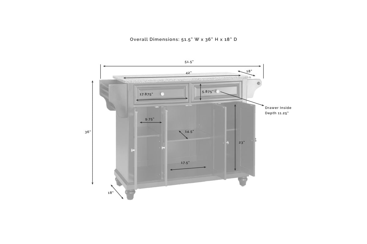 Cambridge Granite Top Full Size Kitchen Island/Cart - Mahogany & Gray Granite