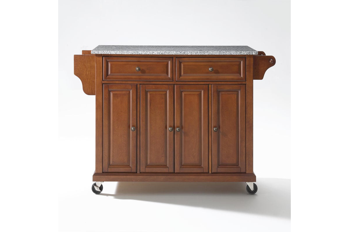 Full Size Granite Top Kitchen Cart - Cherry & Gray Granite