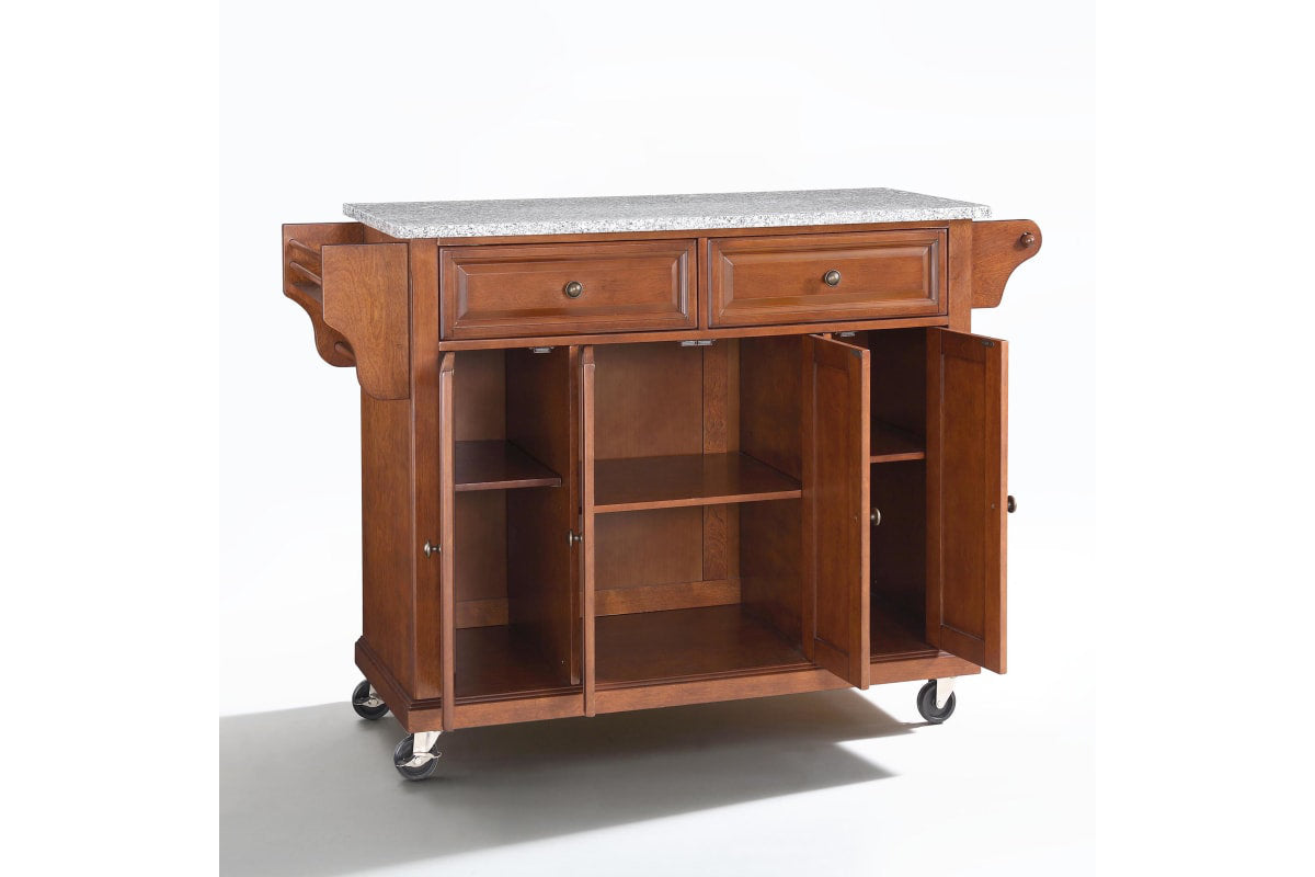 Full Size Granite Top Kitchen Cart - Cherry & Gray Granite