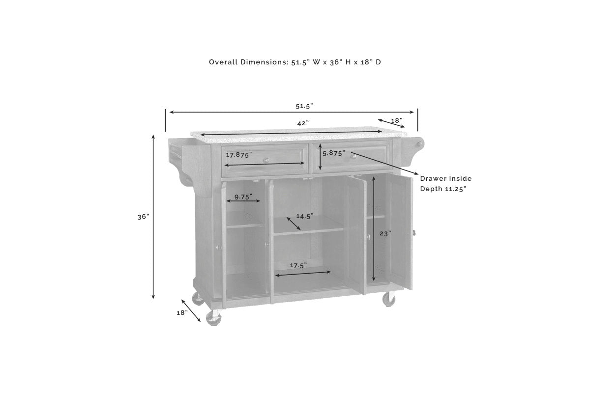 Full Size Granite Top Kitchen Cart - Cherry & Gray Granite