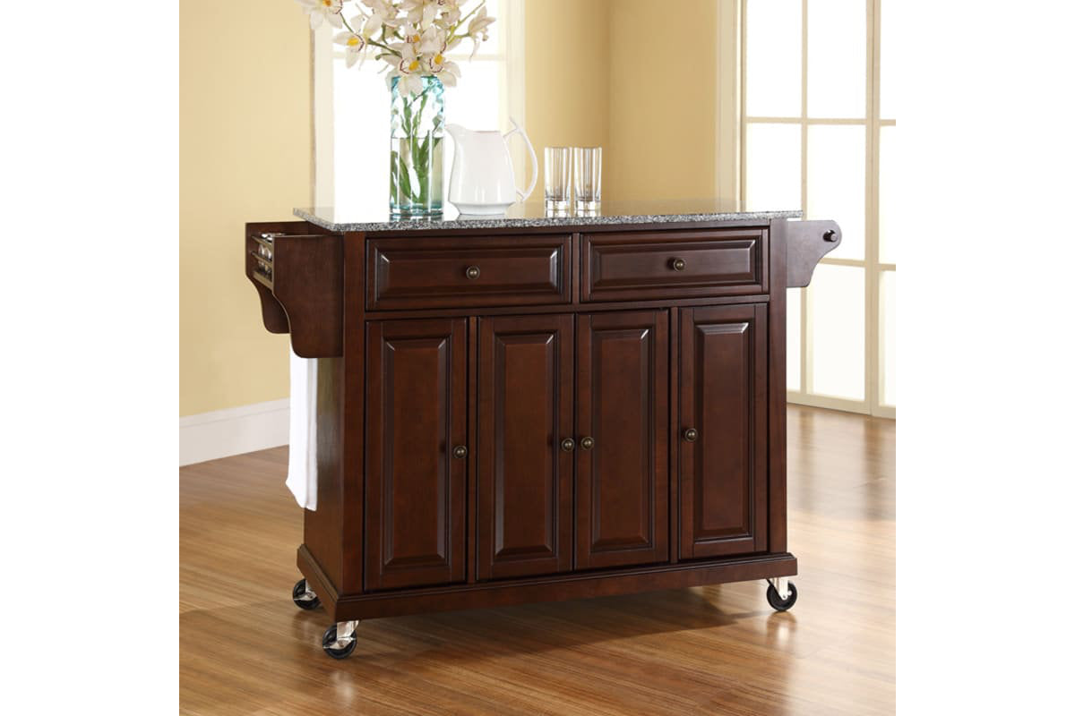 Full Size Granite Top Kitchen Cart - Mahogany & Gray Granite