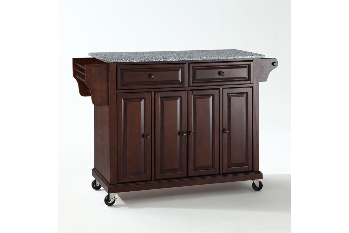 Full Size Granite Top Kitchen Cart - Mahogany & Gray Granite