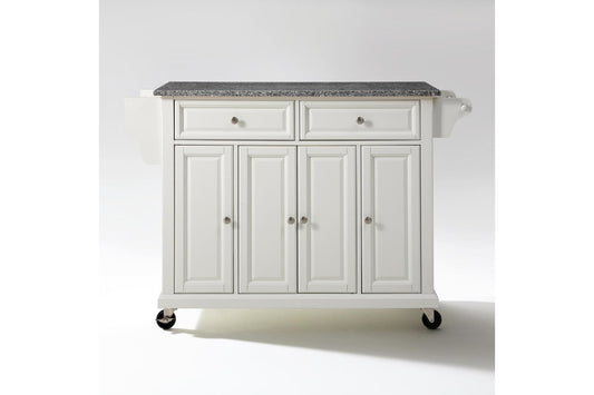 Full Size Granite Top Kitchen Cart - White & Gray Granite