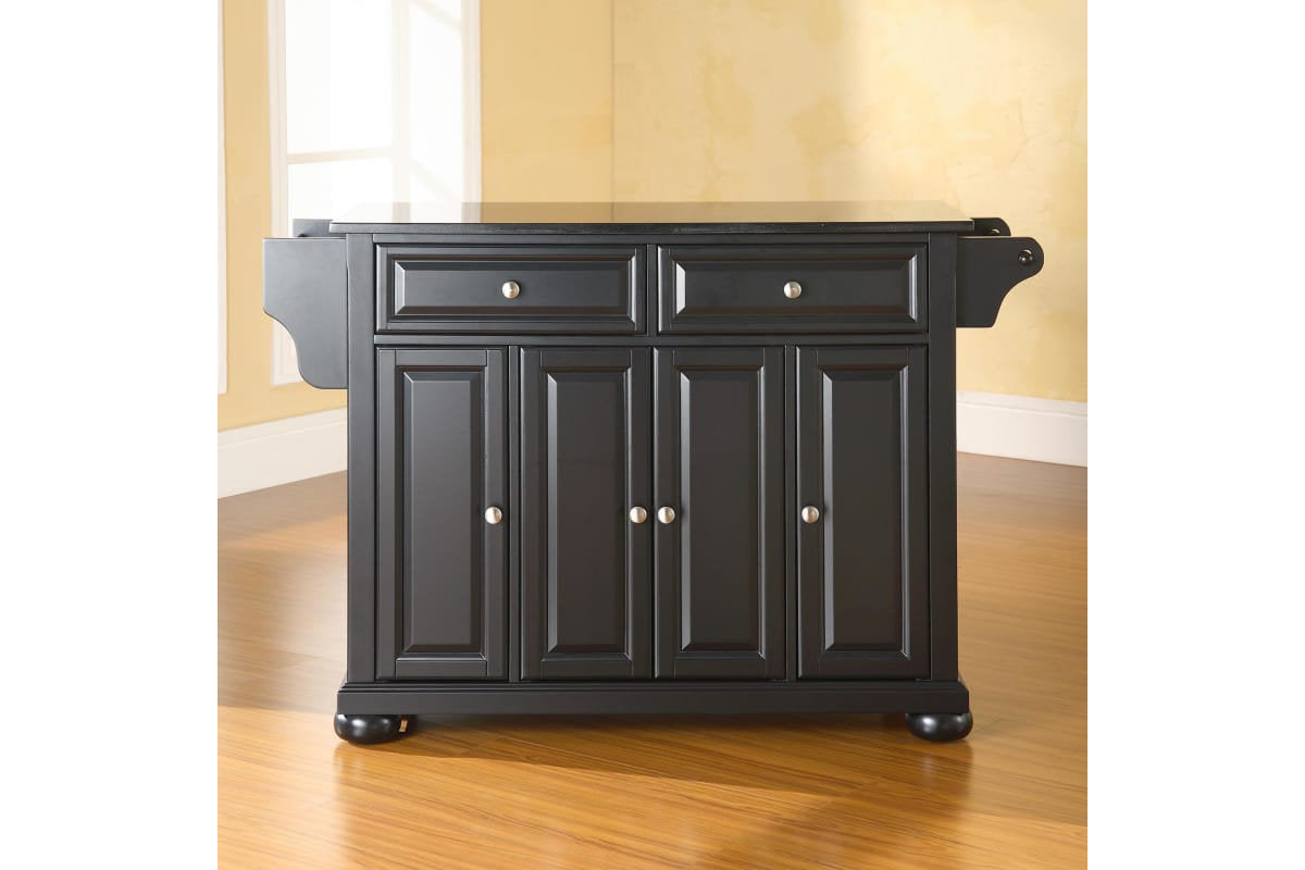 Alexandria Granite Top Full Size Kitchen Island/Cart - Black & Black Granite