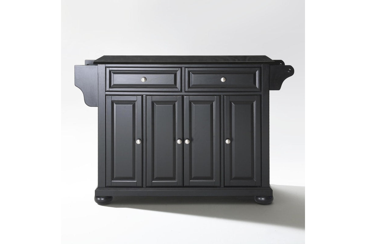 Alexandria Granite Top Full Size Kitchen Island/Cart - Black & Black Granite