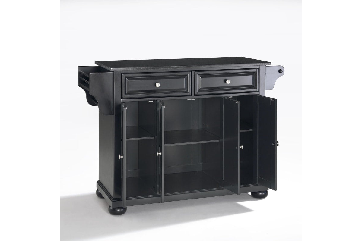 Alexandria Granite Top Full Size Kitchen Island/Cart - Black & Black Granite