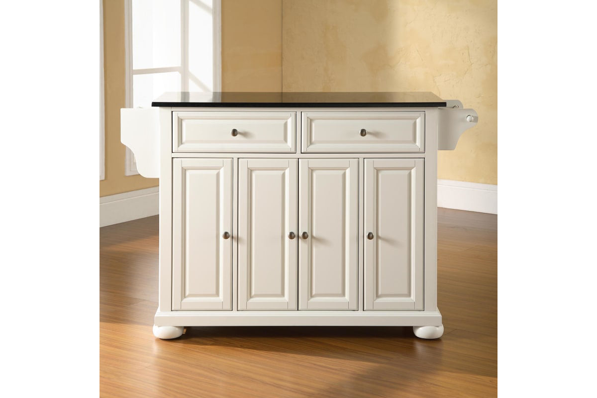 Alexandria Granite Top Full Size Kitchen Island/Cart - White & Black Granite