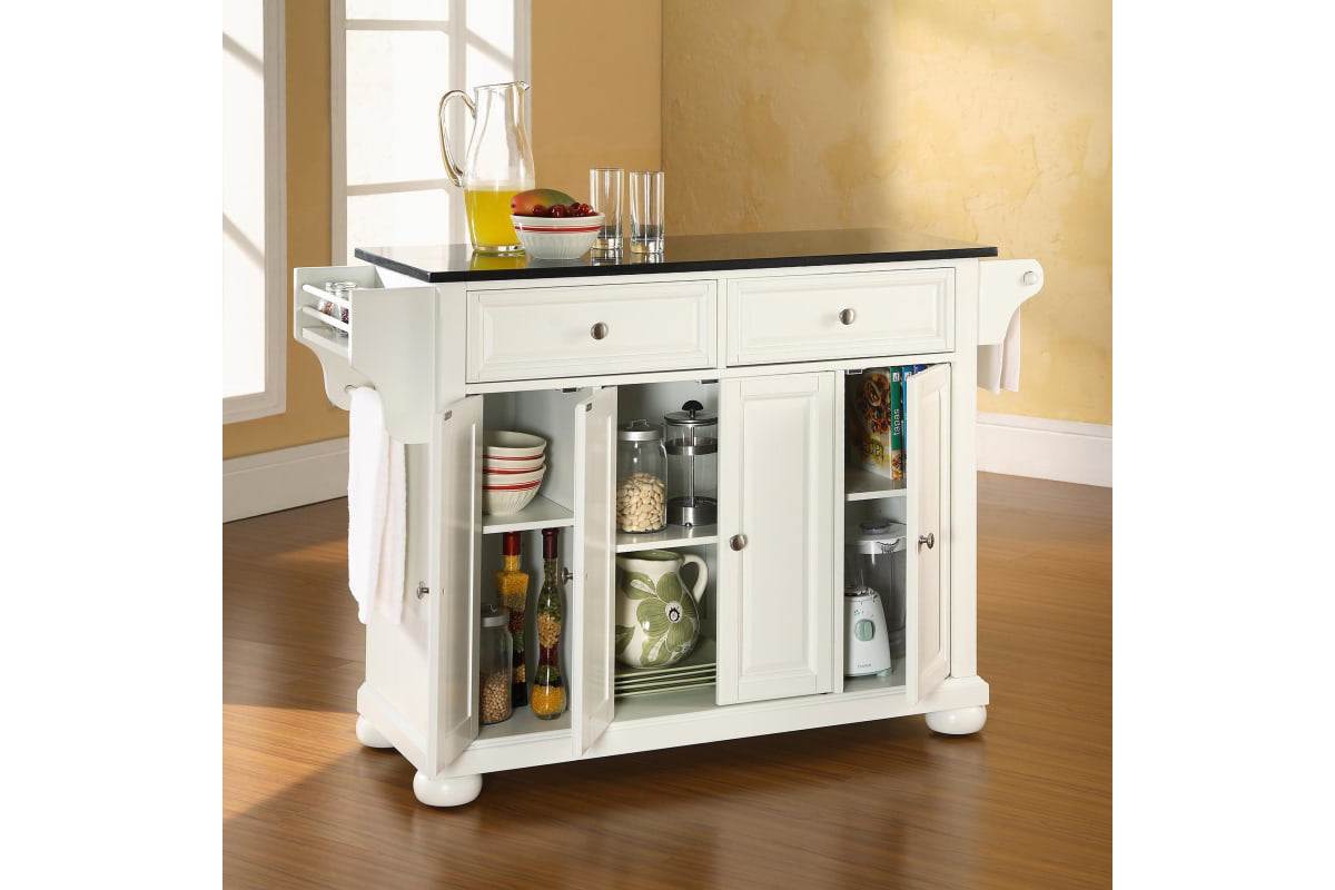 Alexandria Granite Top Full Size Kitchen Island/Cart - White & Black Granite