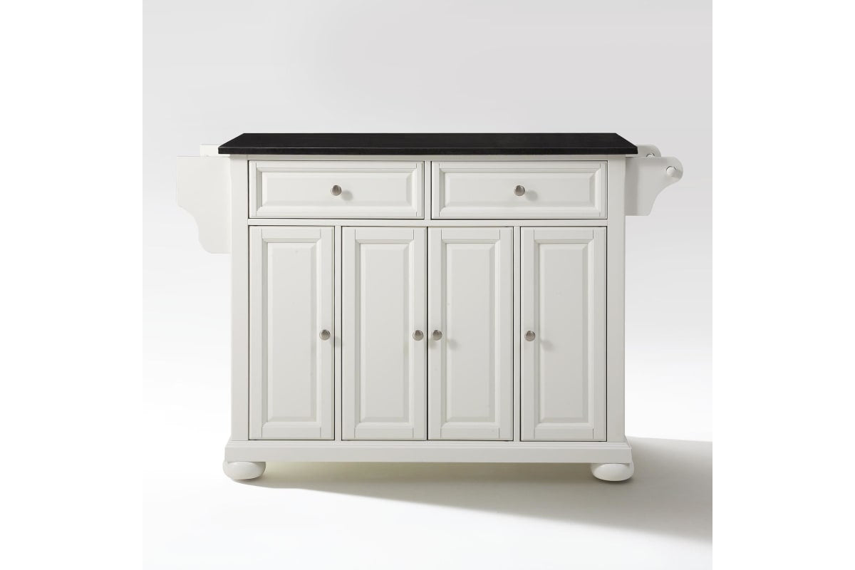 Alexandria Granite Top Full Size Kitchen Island/Cart - White & Black Granite