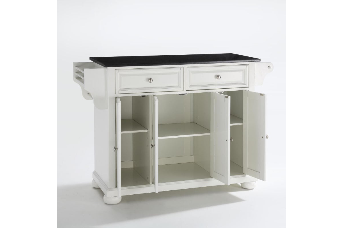 Alexandria Granite Top Full Size Kitchen Island/Cart - White & Black Granite