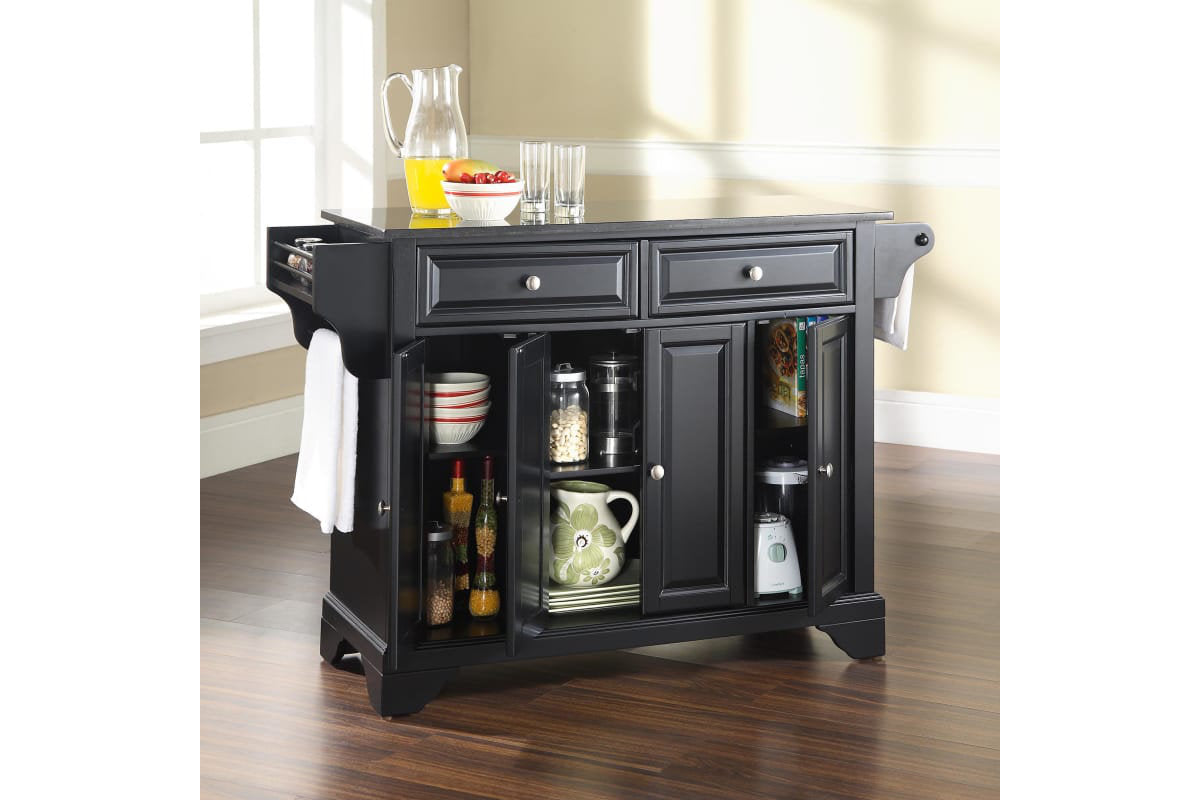 Lafayette Granite Top Full Size Kitchen Island/Cart - Black & Black Granite