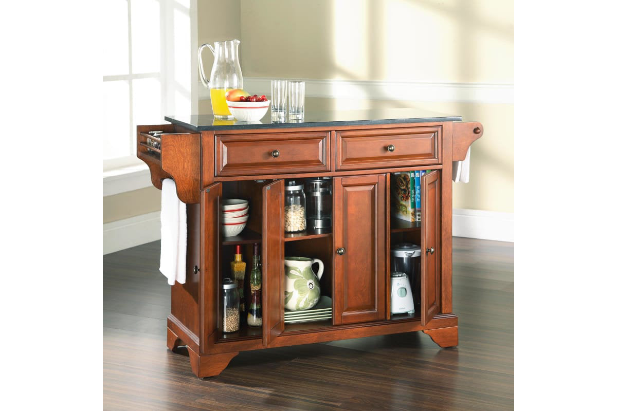 Lafayette Granite Top Full Size Kitchen Island/Cart - Cherry & Black Granite