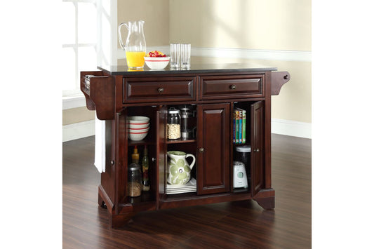 Lafayette Granite Top Full Size Kitchen Island/Cart - Mahogany & Black Granite