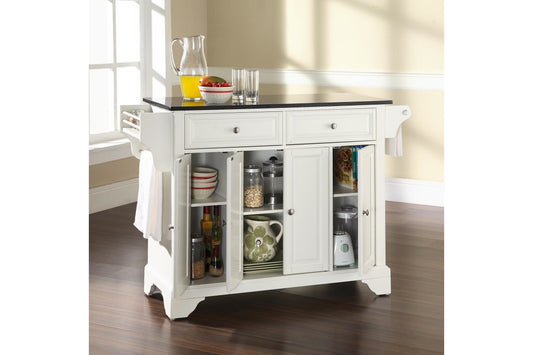 Lafayette Granite Top Full Size Kitchen Island/Cart - White & Black Granite