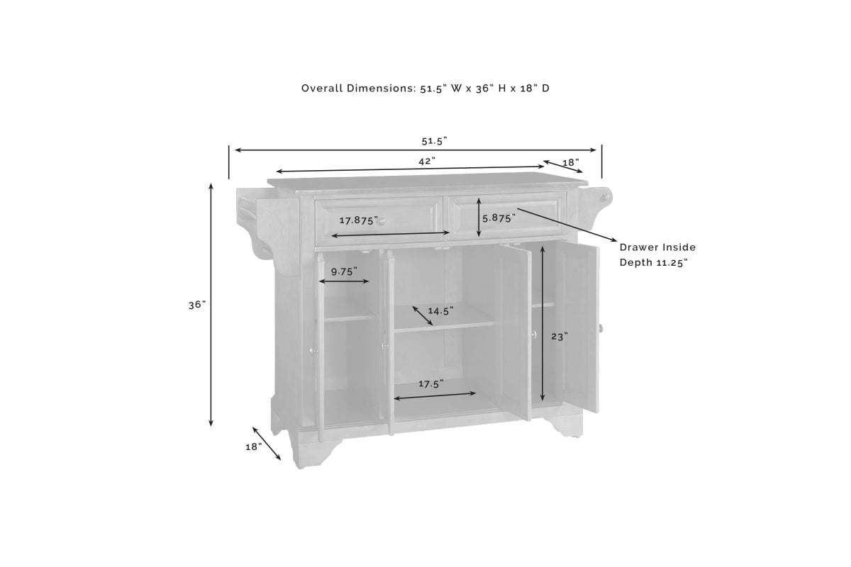 Lafayette Granite Top Full Size Kitchen Island/Cart - White & Black Granite