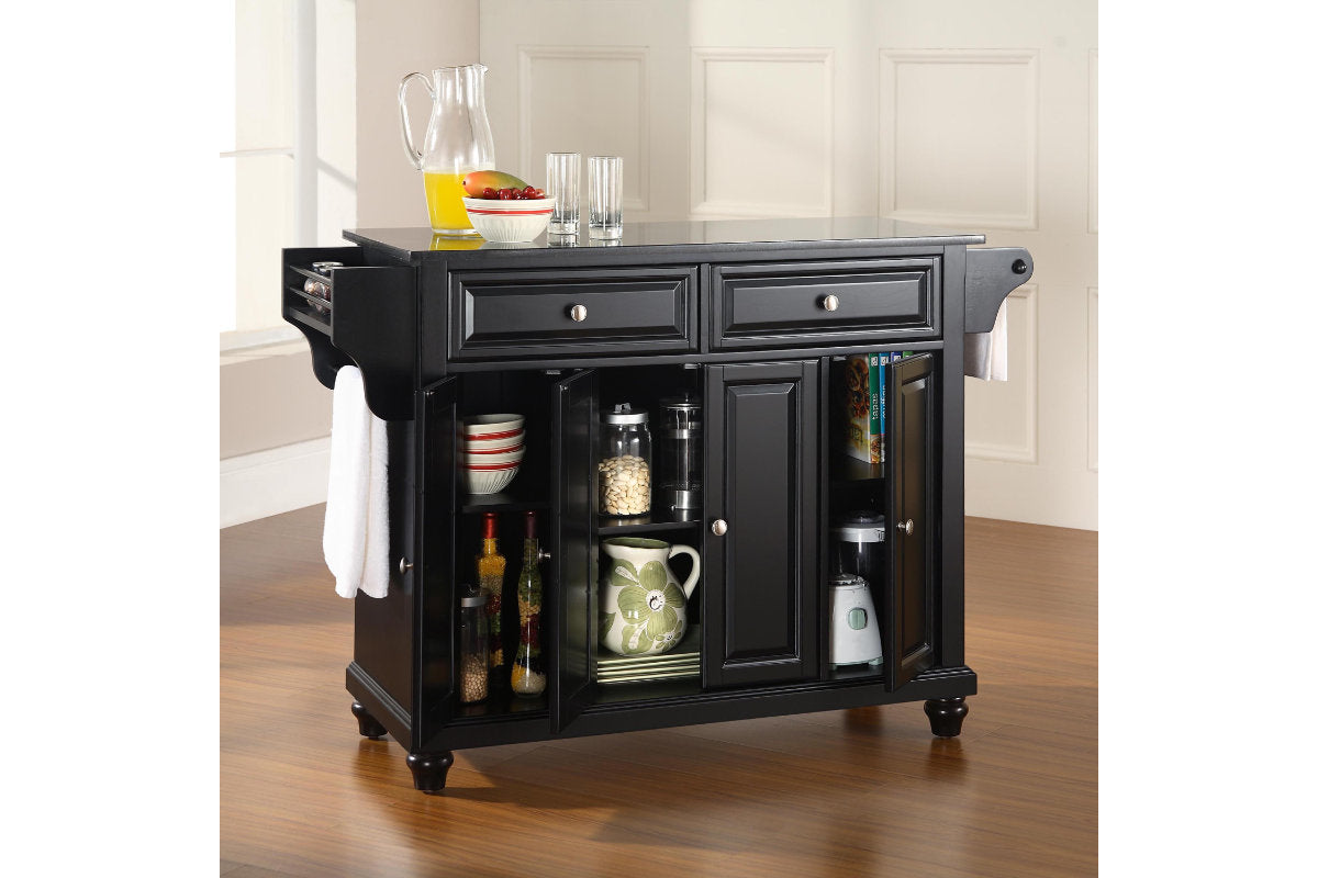 Cambridge Granite Top Full Size Kitchen Island/Cart - Black & Black Granite