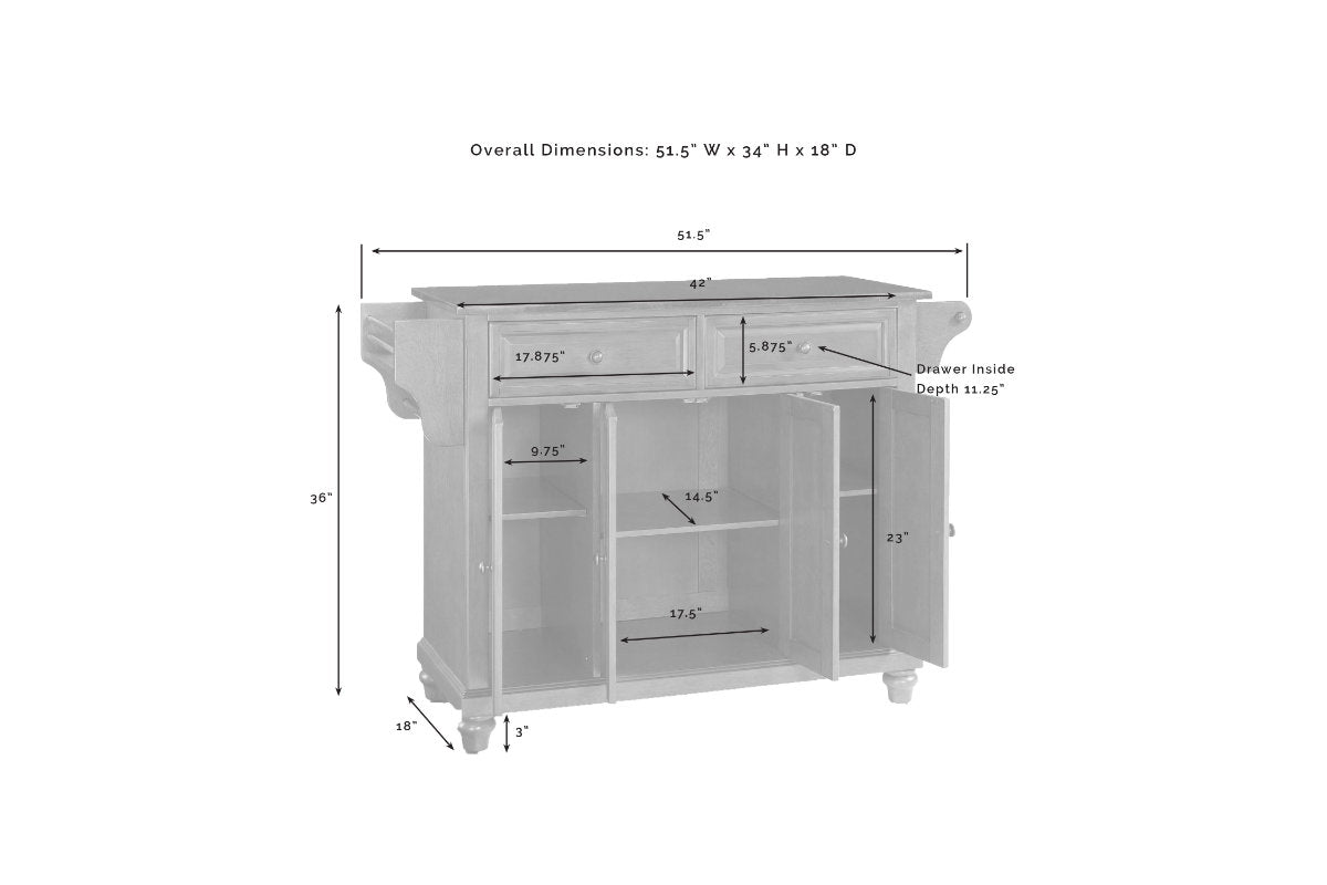 Cambridge Granite Top Full Size Kitchen Island/Cart - Black & Black Granite