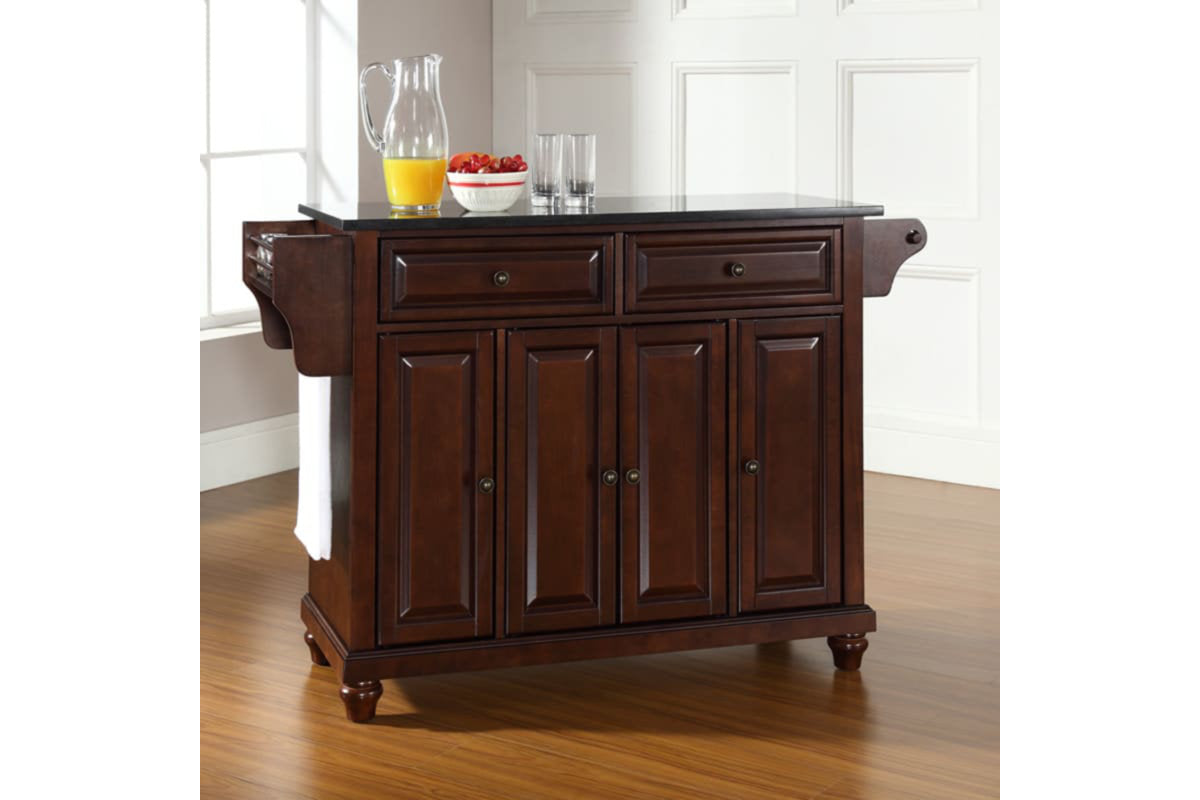 Cambridge Granite Top Full Size Kitchen Island/Cart - Mahogany & Black Granite